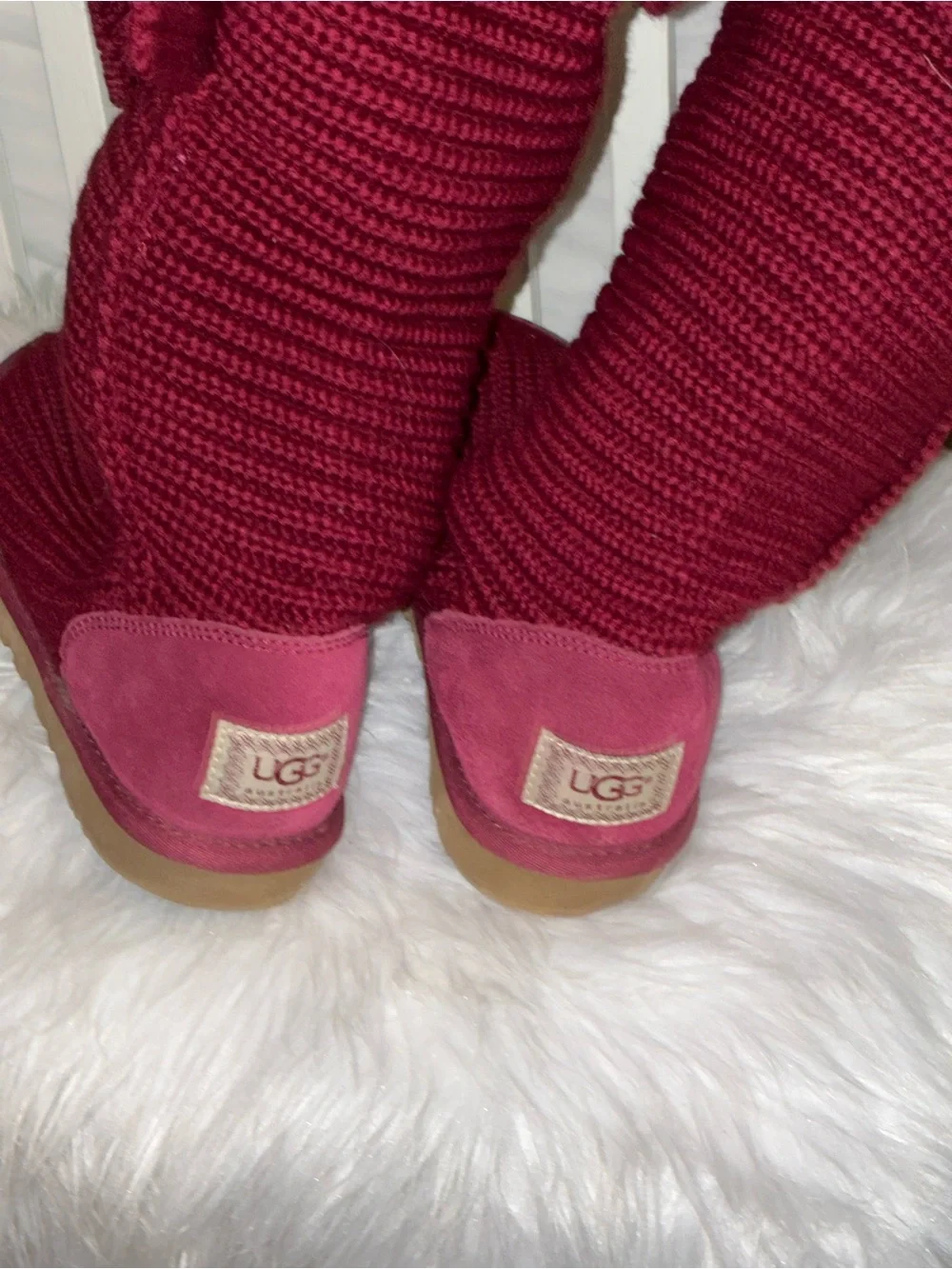 UGG Cardy Knit Boots Womens Burgundy Red Button Tall High Sz 8